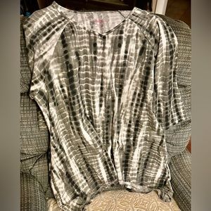 Woman Within Plus Size V-Neck Tie-Dye 3/4 Length Sleeve Sweatshirt